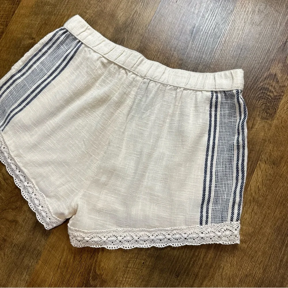 NWT Aerie Cotton Linen Stripe Lace Shorts Sz Medium Tie Waist - Picture 8 of 8